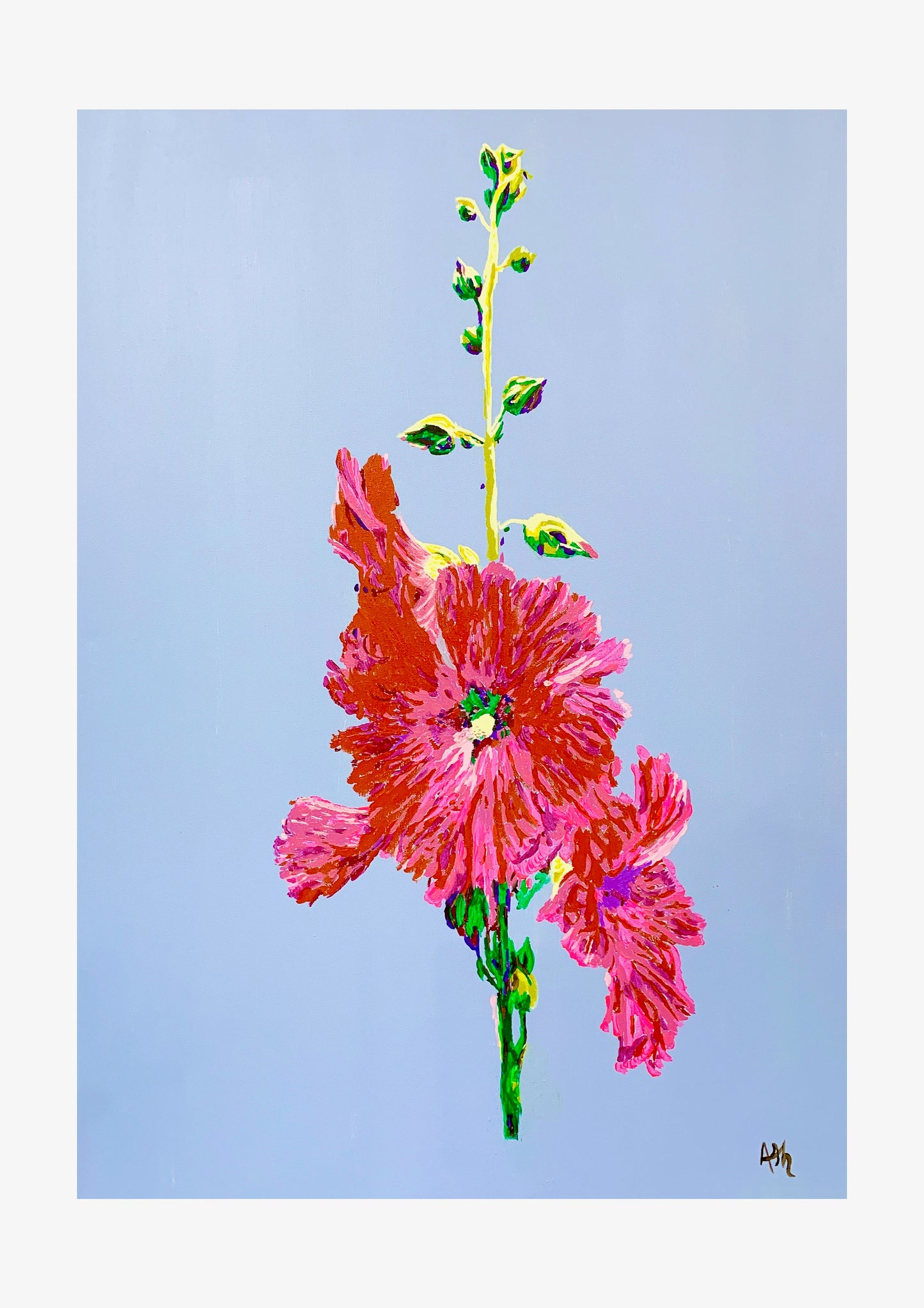 Mum's Hollyhocks Signed Print